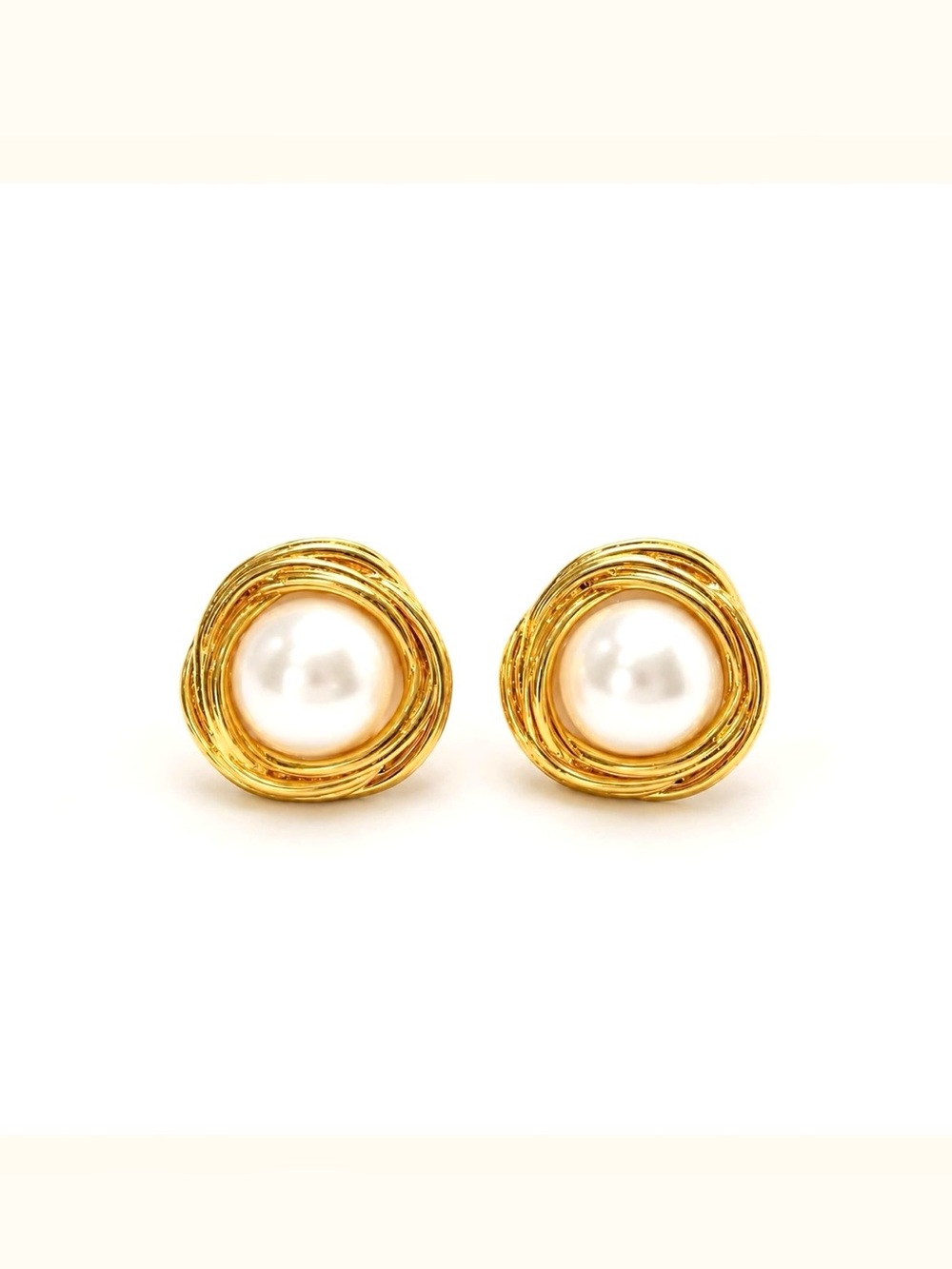 Mayamar 18k Gold-Plated Faux Pearl Swirl Nest Stud Pierced Earrings NWT